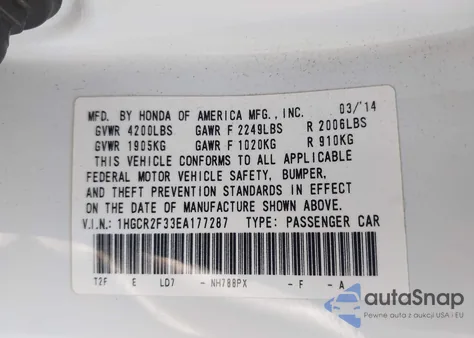 2014 Honda Accord Lx from USA, damaged, VIN 1HGCR2F33EA177287